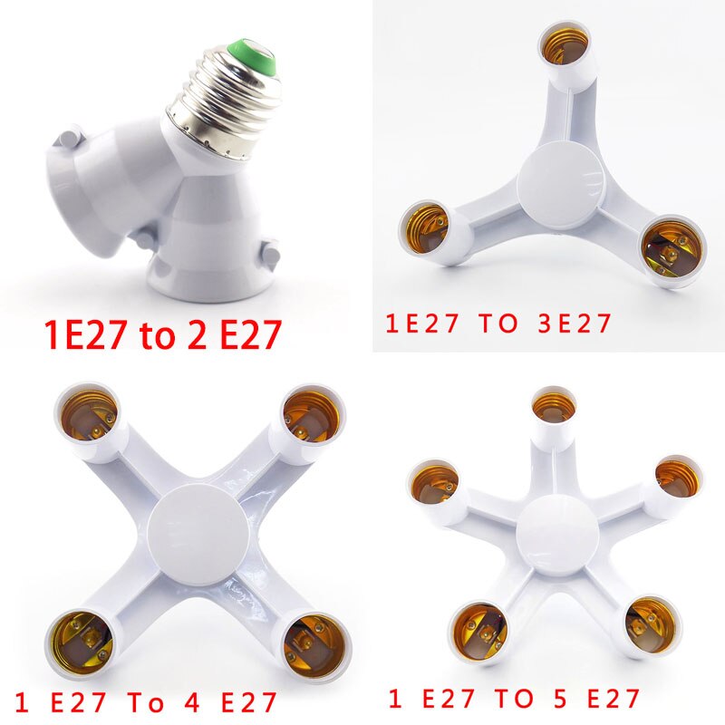 1 to 2 3 4 5 E27 Light Adapter Converters Lamp Base Holder E27 To E27 Socket Plug Splitter For LED Lighting Lamp Adapter Bulb