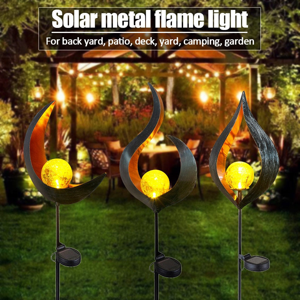 LED Solar Flame Light Metal LED Garden Light Flame Effect Lamp Waterproof Outdoor Lights Landscape Lights Solar Decorative Light