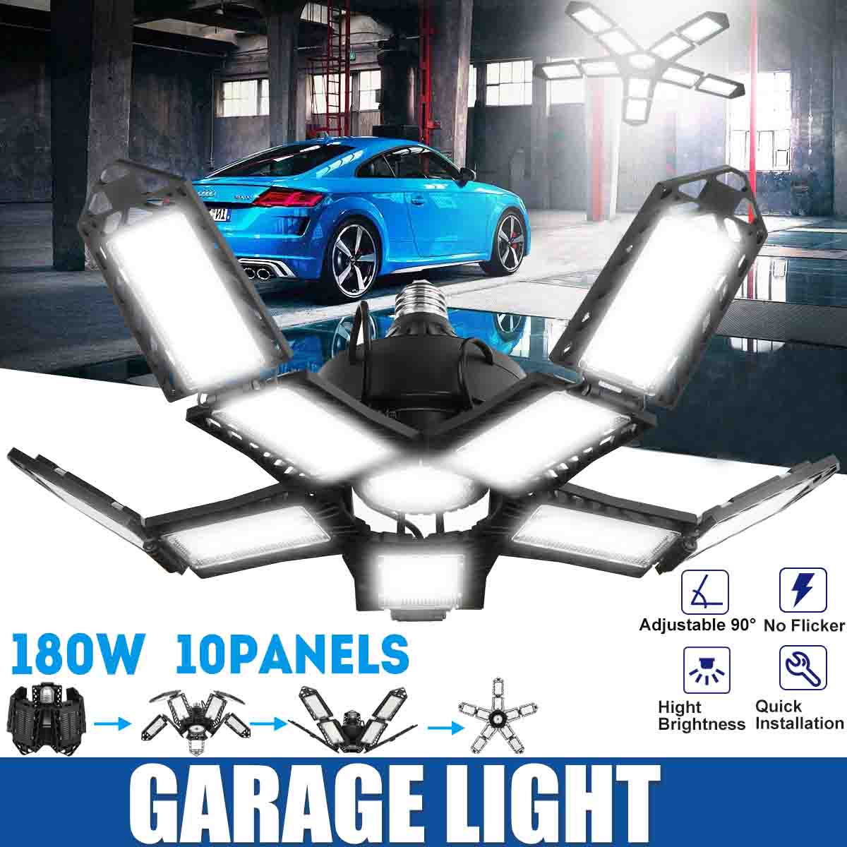 New Deformable Industrial Lighting E27 Led Fan Garage Light Super Bright 18000LM 2835 Led High Bay Industrial Lamp for Workshop