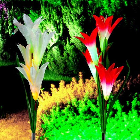 Outdoor LED Solar Light RGB Color Lily Garden Flower Waterproof Decorative Light Solar Courtyard Lawn Porch Path Night Light
