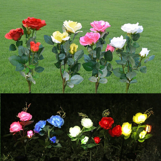 Rose Flower 3 Head Solar Led Light Decorative Outdoor Lawn Lamp Outdoor Solar Patio Yard Path Wedding Garden Stake Night Lights