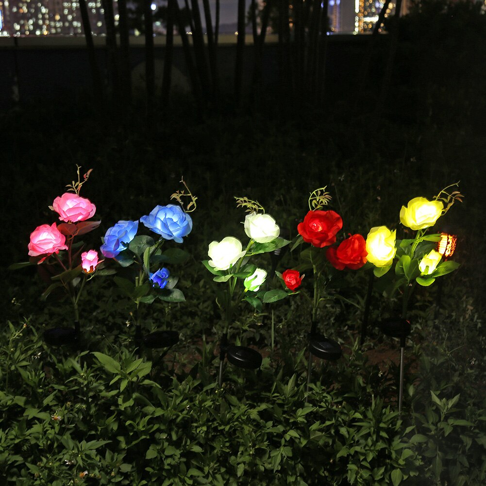 Rose Flower 3 Head Solar Led Light Decorative Outdoor Lawn Lamp Outdoor Solar Patio Yard Path Wedding Garden Stake Night Lights