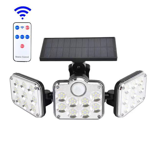 Triple LED Solar Wall Light Remote Control Motion Sensor Waterproof IP65 Lighting for Outdoor Garden Garage Yard Street Lamps
