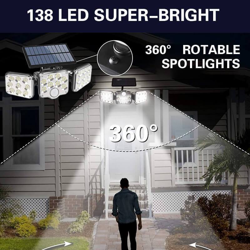 Triple LED Solar Wall Light Remote Control Motion Sensor Waterproof IP65 Lighting for Outdoor Garden Garage Yard Street Lamps